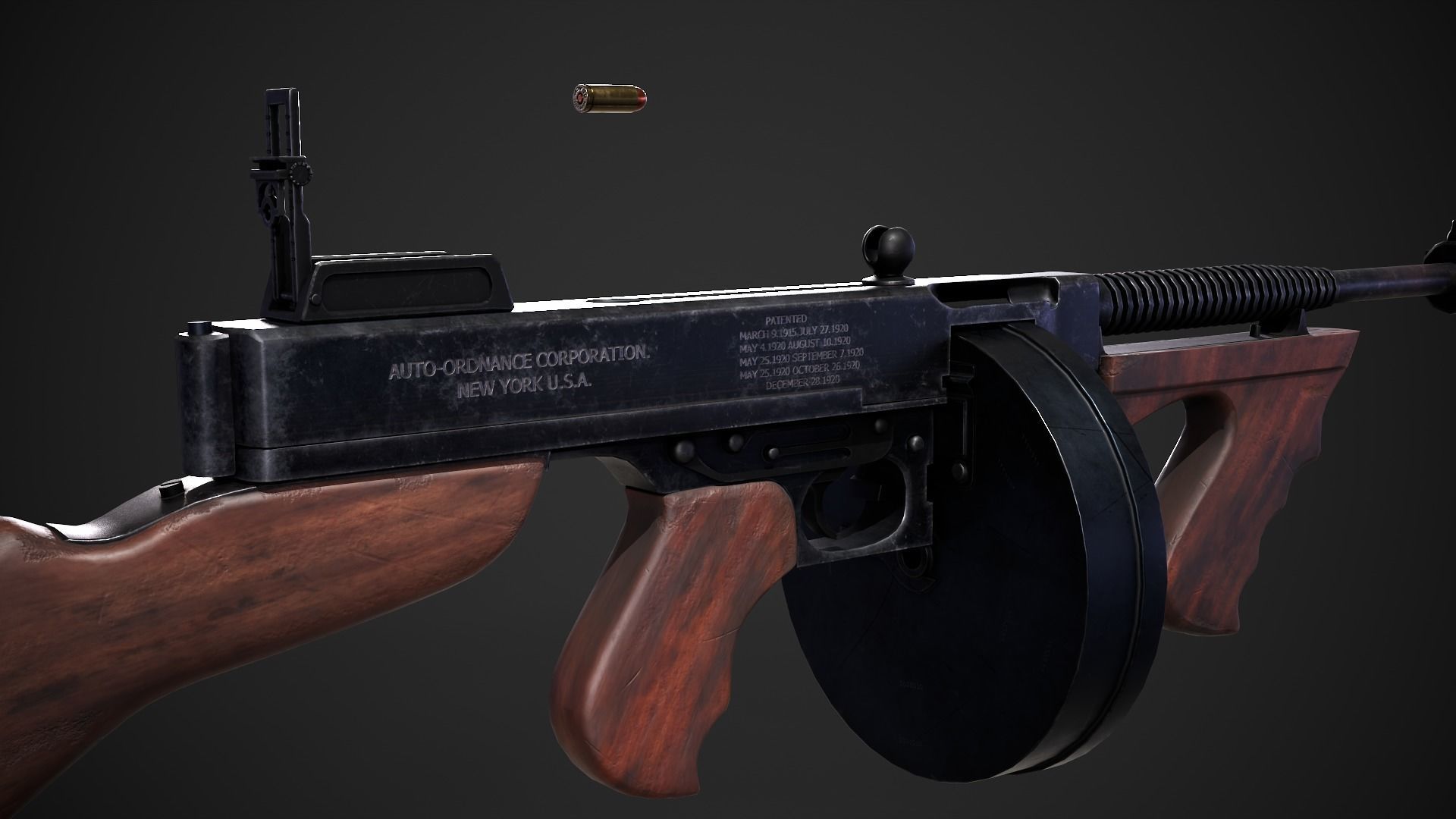 Thompson 1928 with Guitar Case - Tommy Gun - PBR Low-poly 3D model_16
