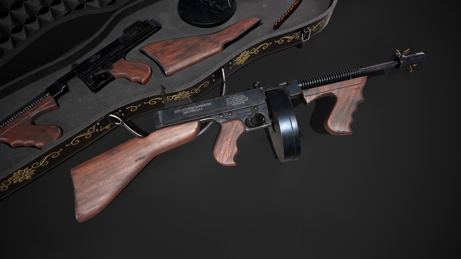Thompson 1928 with Guitar Case - Tommy Gun - PBR Low-poly 3D model_2