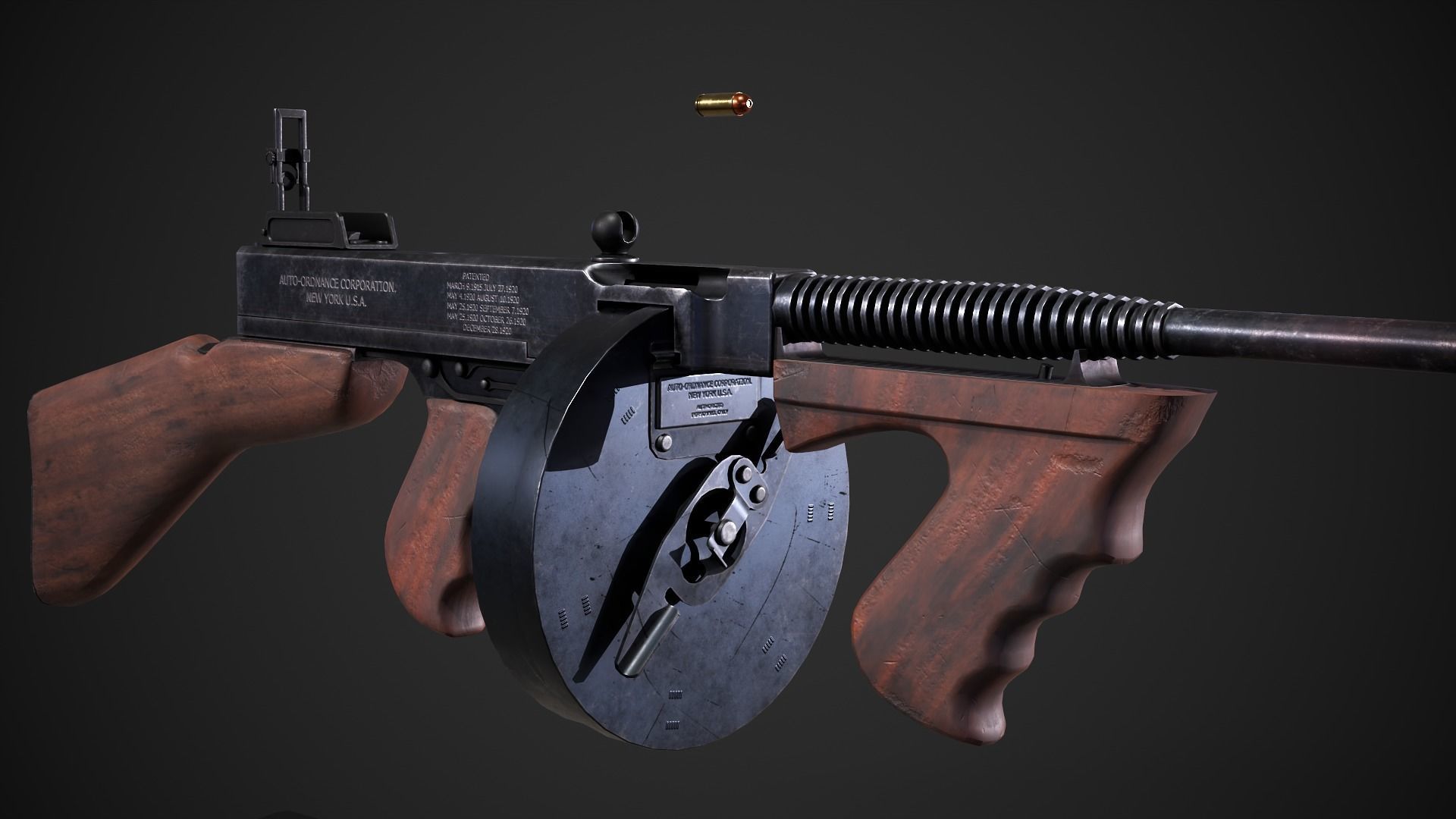 Thompson 1928 with Guitar Case - Tommy Gun - PBR Low-poly 3D model_17