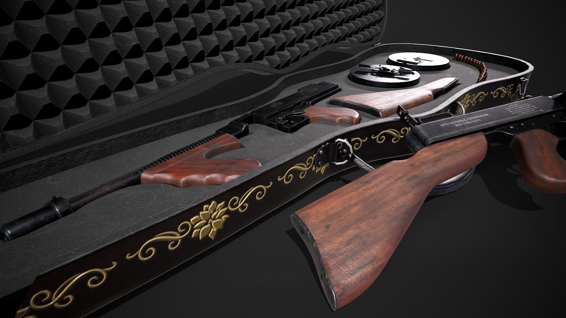 Thompson 1928 with Guitar Case - Tommy Gun - PBR Low-poly 3D model_10