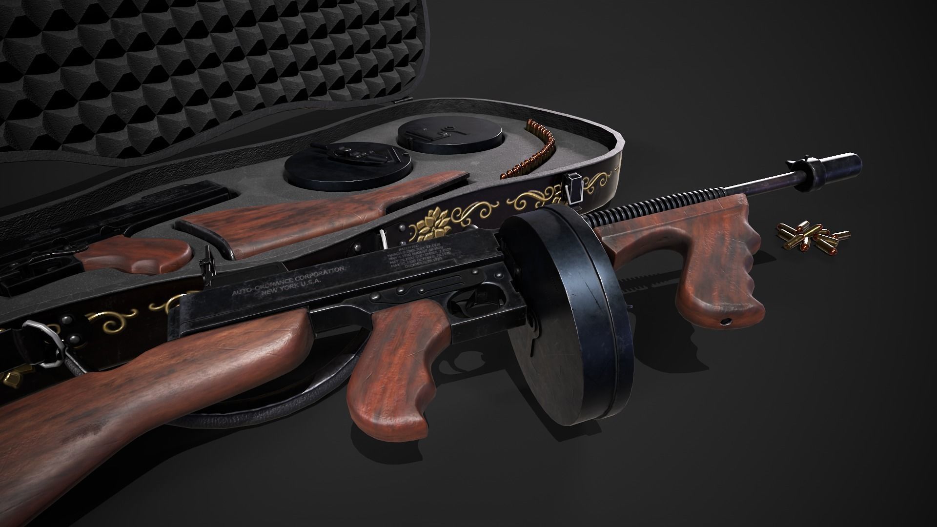 Thompson 1928 with Guitar Case - Tommy Gun - PBR Low-poly 3D model_9