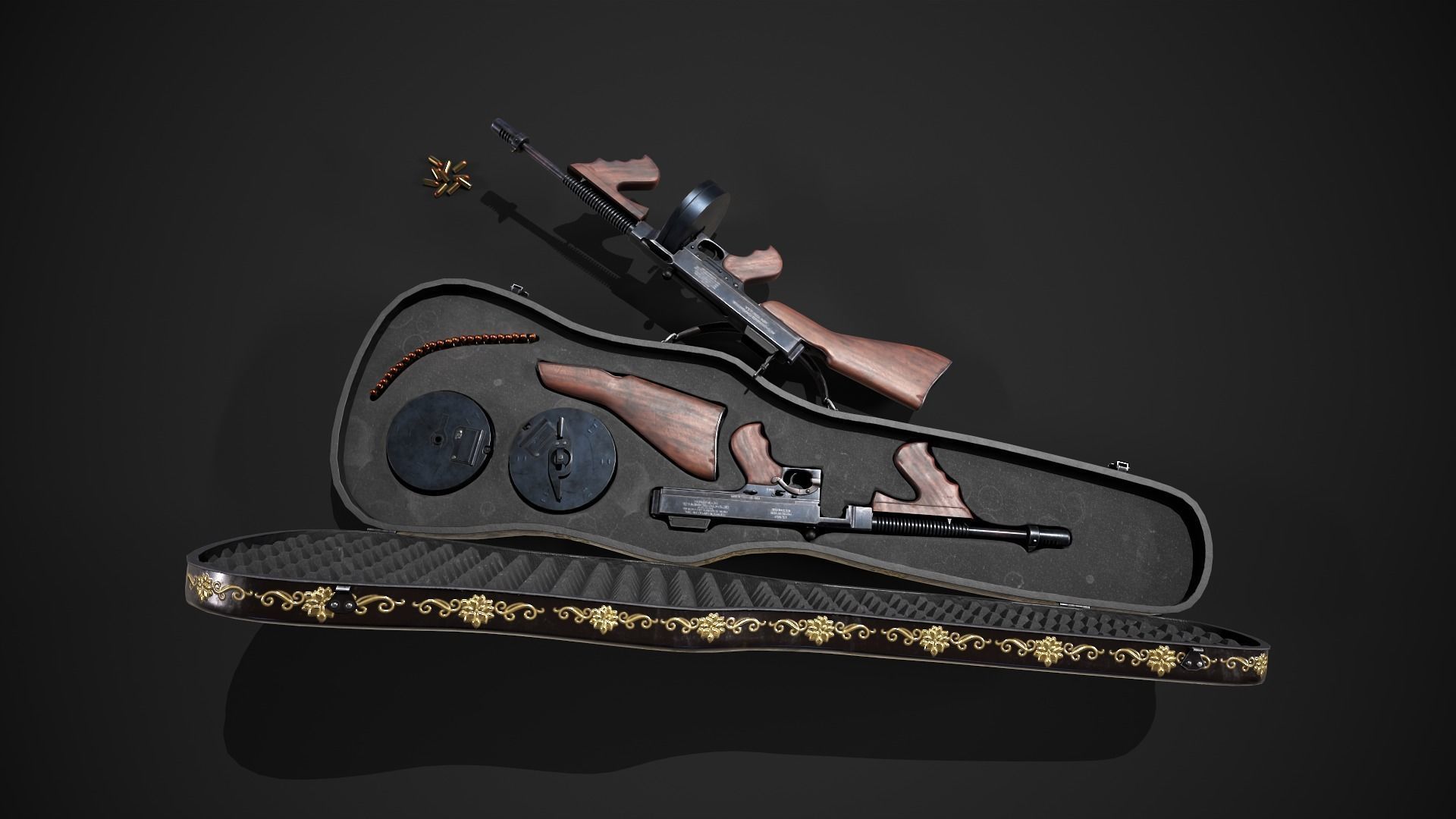 Thompson 1928 with Guitar Case - Tommy Gun - PBR Low-poly 3D model_12