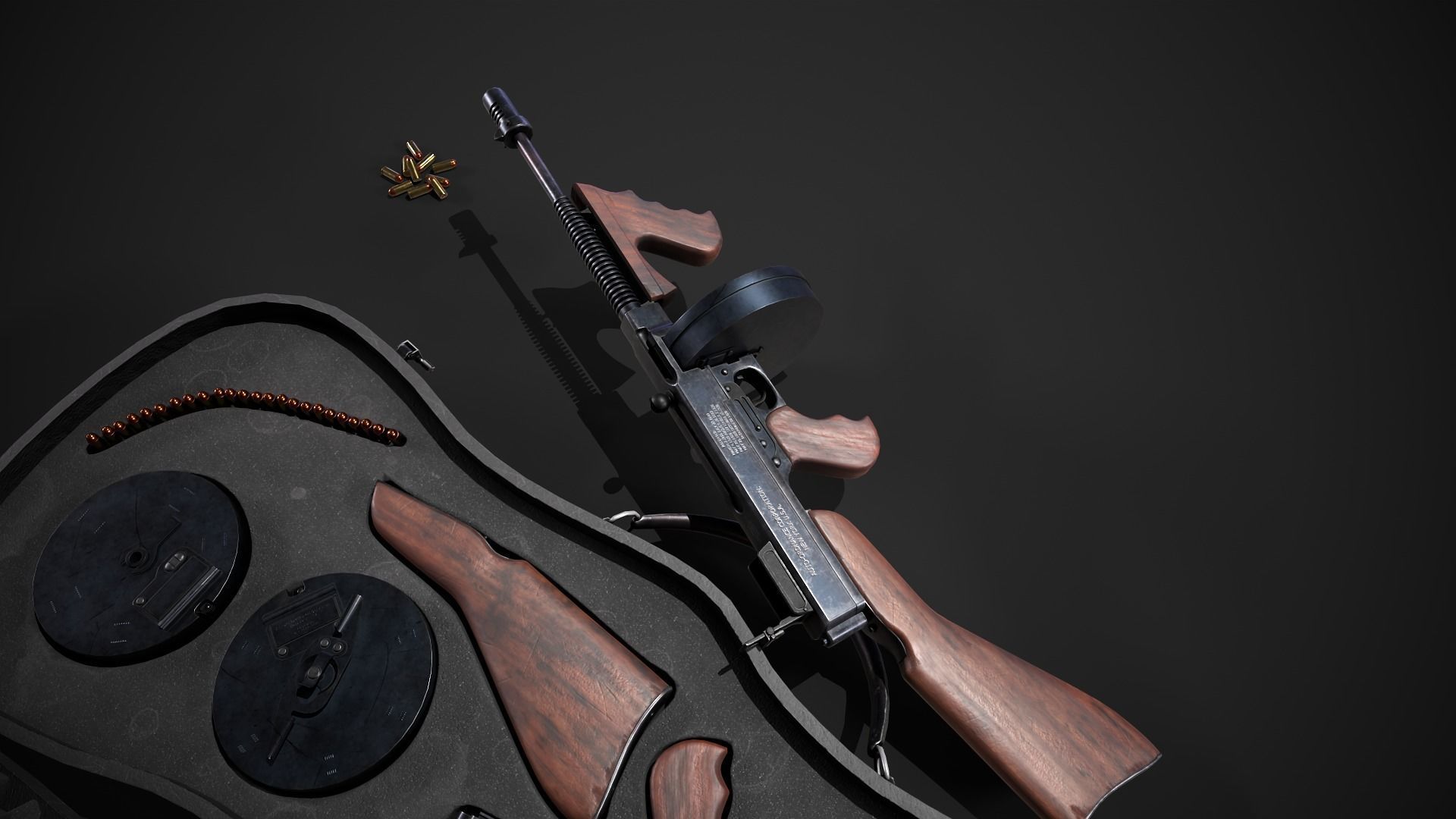 Thompson 1928 with Guitar Case - Tommy Gun - PBR Low-poly 3D model_22