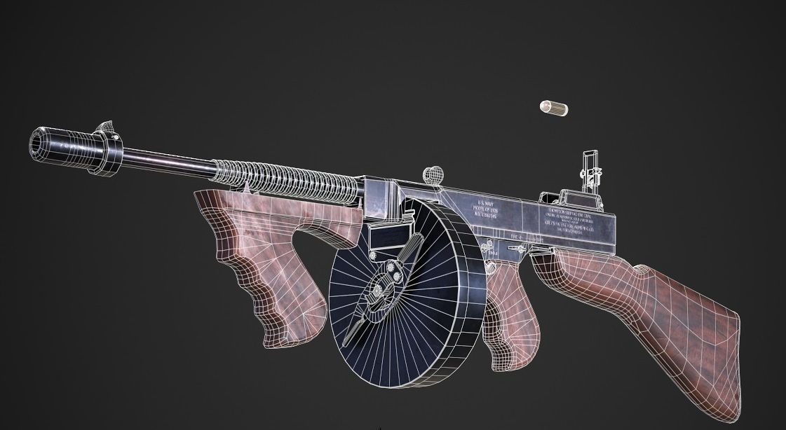 Thompson 1928 with Guitar Case - Tommy Gun - PBR Low-poly 3D model_23