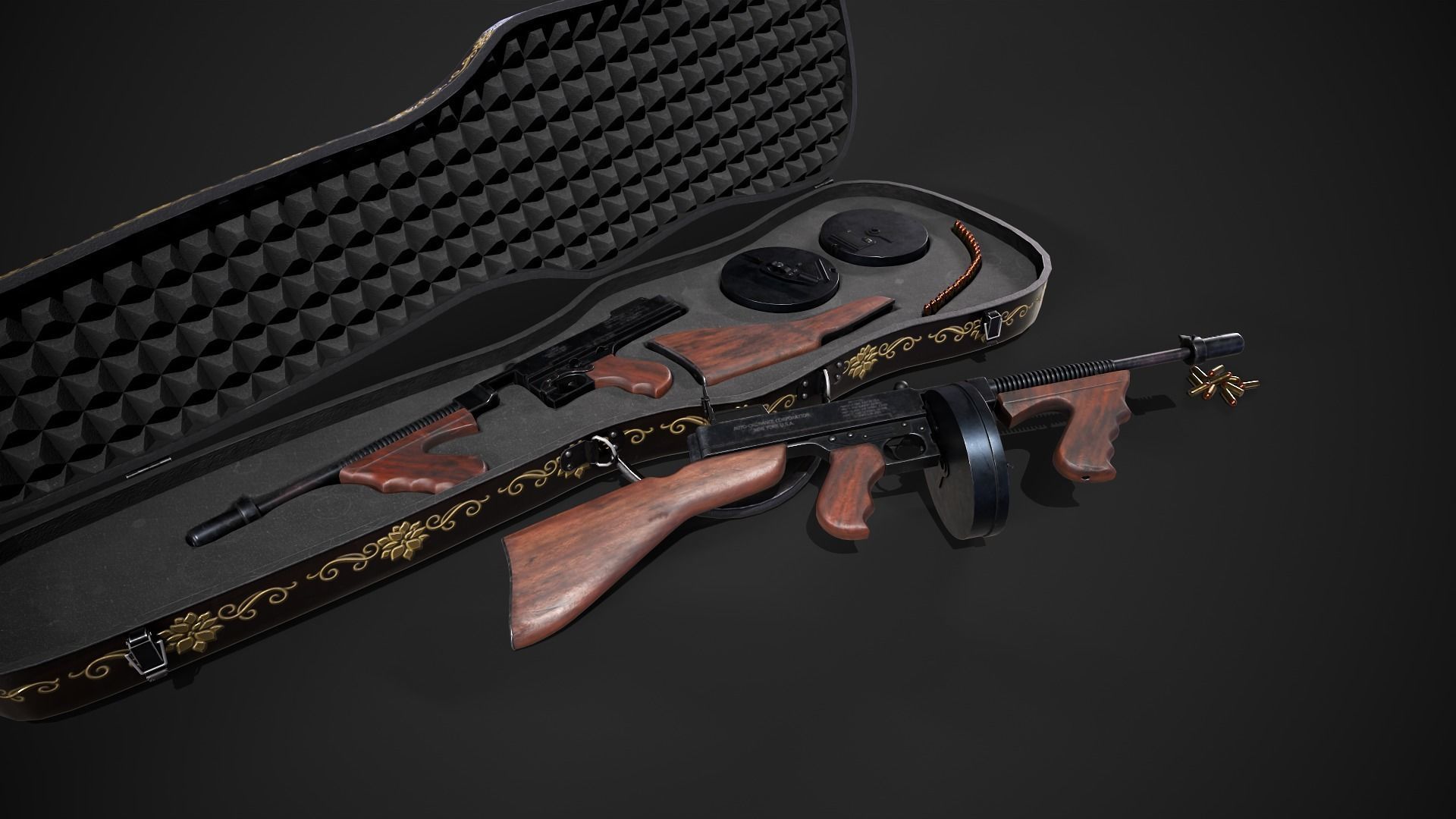 Thompson 1928 with Guitar Case - Tommy Gun - PBR Low-poly 3D model_4