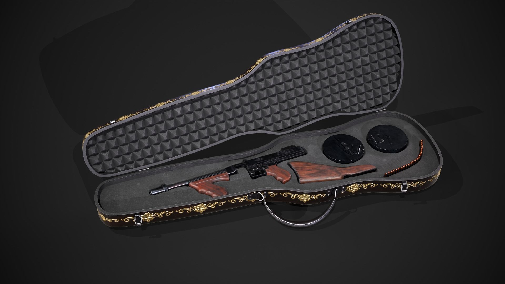 Thompson 1928 with Guitar Case - Tommy Gun - PBR Low-poly 3D model_21