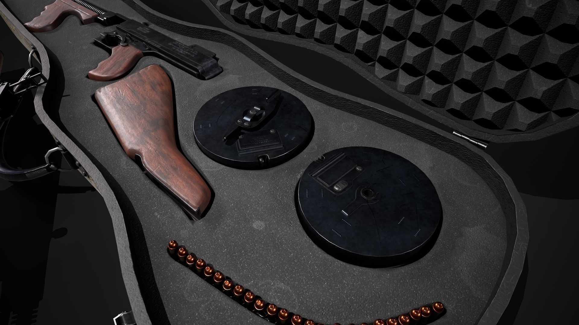 Thompson 1928 with Guitar Case - Tommy Gun - PBR Low-poly 3D model_8