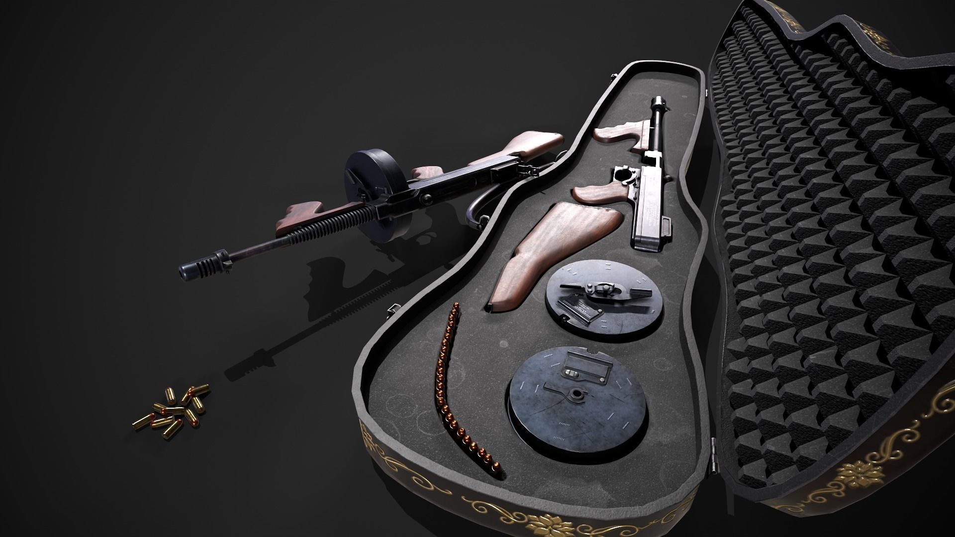 Thompson 1928 with Guitar Case - Tommy Gun - PBR Low-poly 3D model_13