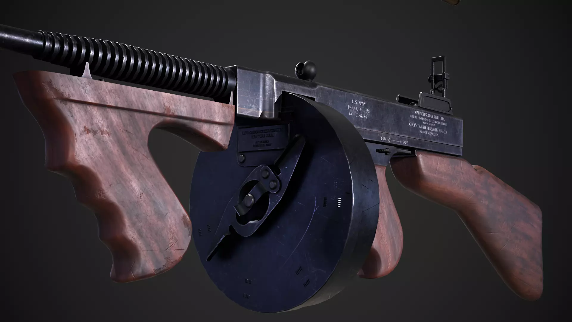 Thompson 1928 with Guitar Case - Tommy Gun - PBR Low-poly 3D model_0