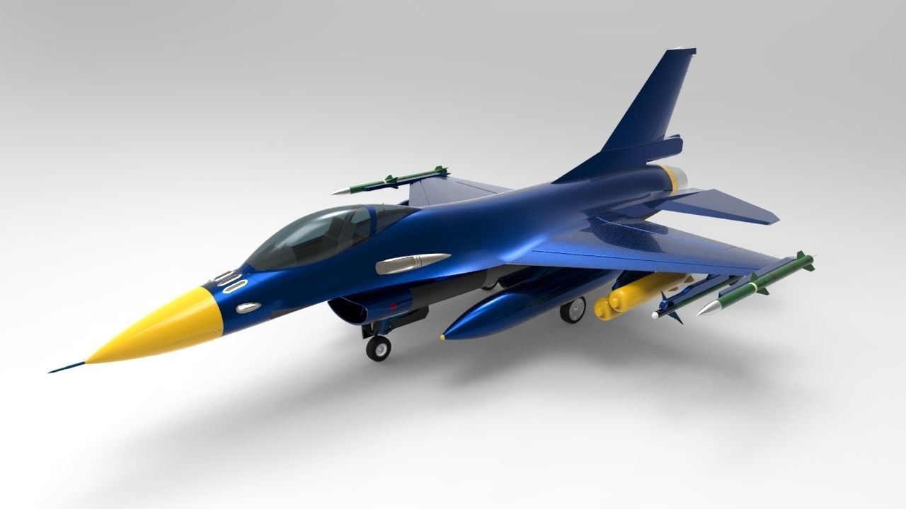 Jet Blue F-16 Low-poly 3D model_8