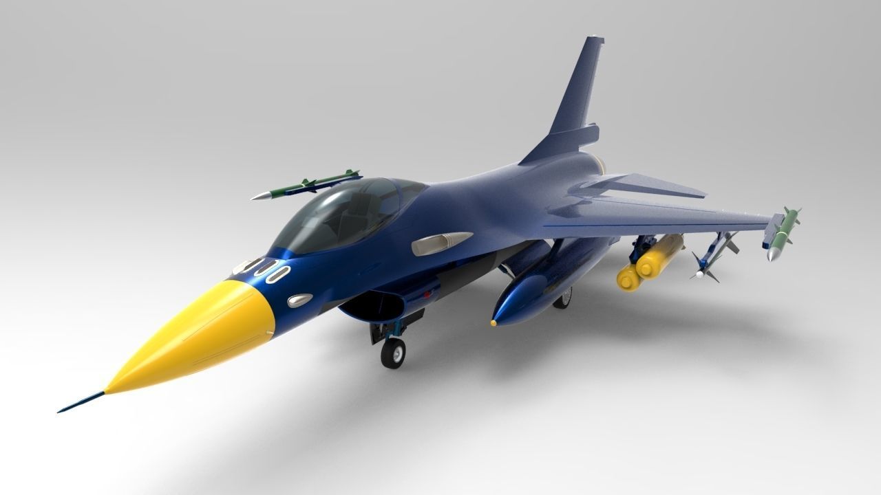 Jet Blue F-16 Low-poly 3D model_3