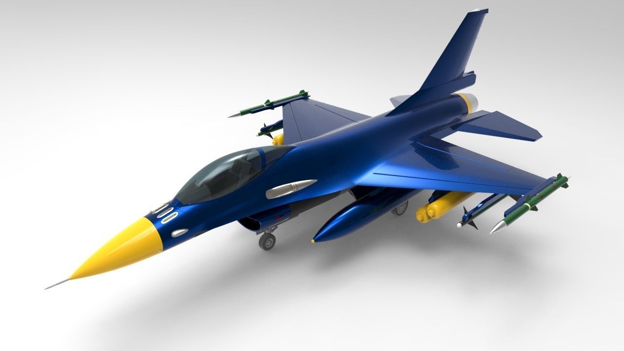 Jet Blue F-16 Low-poly 3D model_1