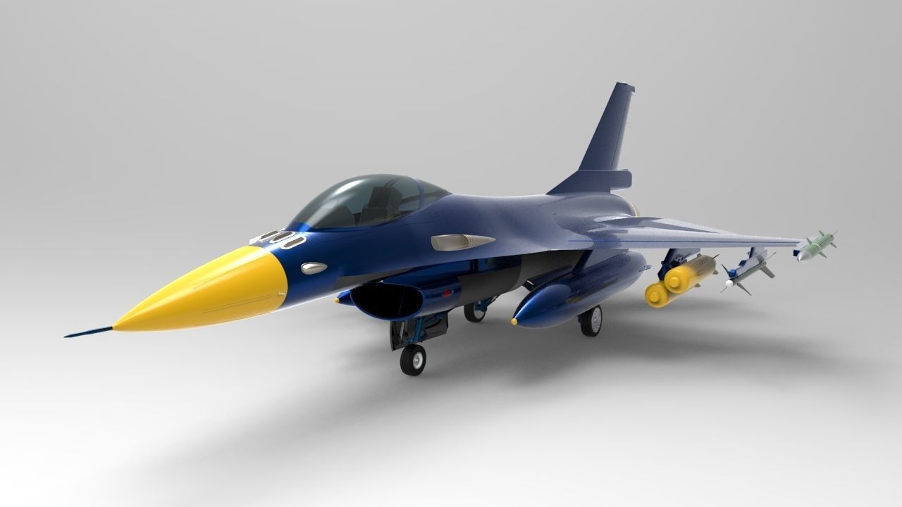Jet Blue F-16 Low-poly 3D model_10