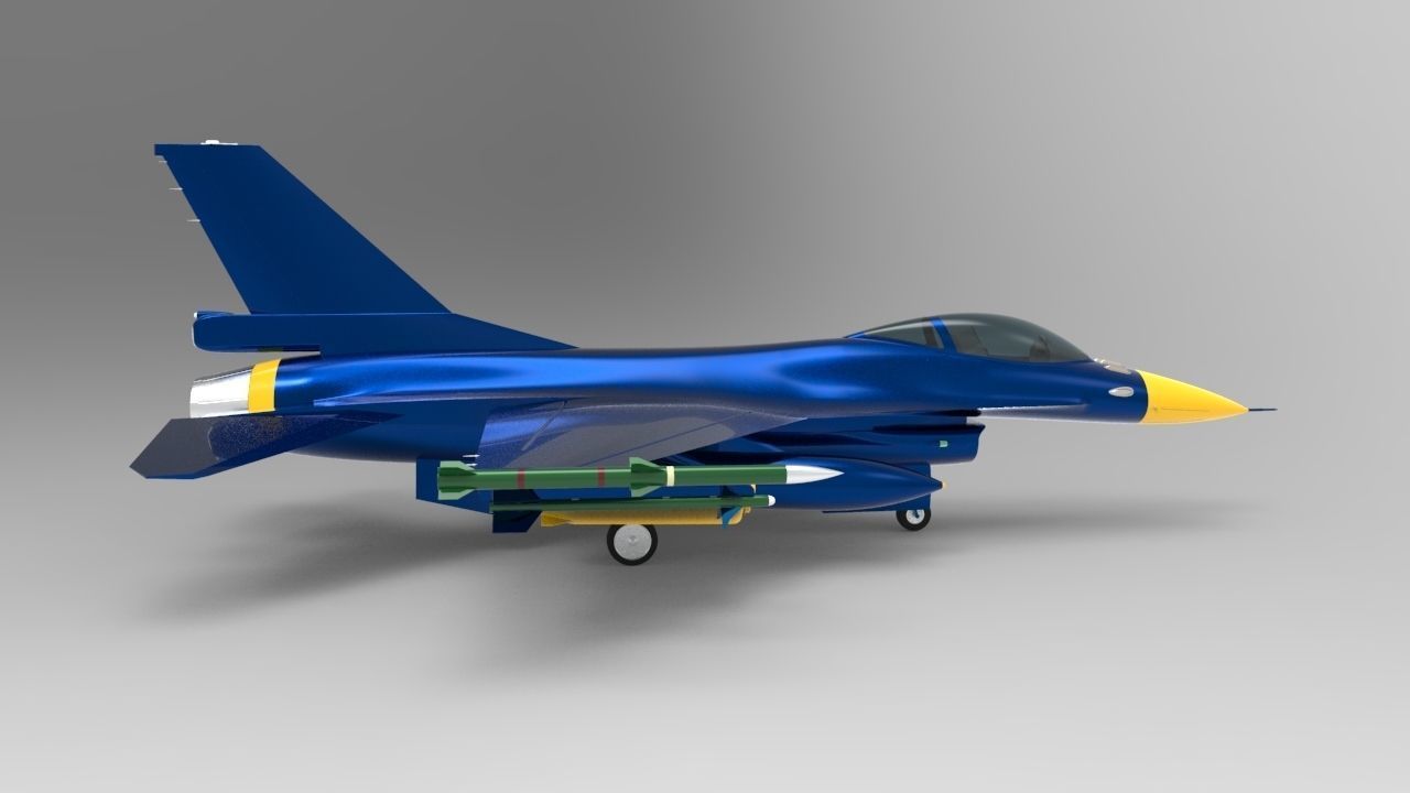 Jet Blue F-16 Low-poly 3D model_4