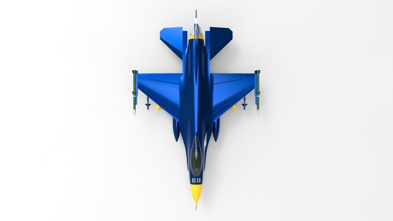 Jet Blue F-16 Low-poly 3D model_5
