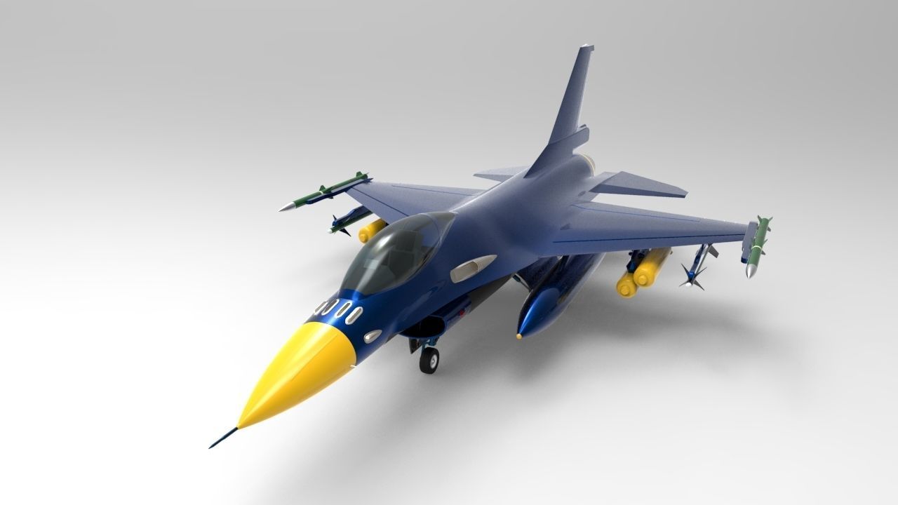 Jet Blue F-16 Low-poly 3D model_11