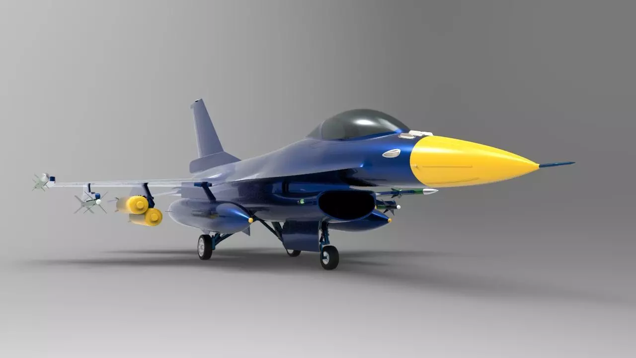 Jet Blue F-16 Low-poly 3D model_0