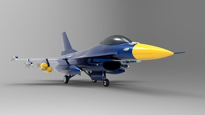 Jet Blue F-16 Low-poly 3D model