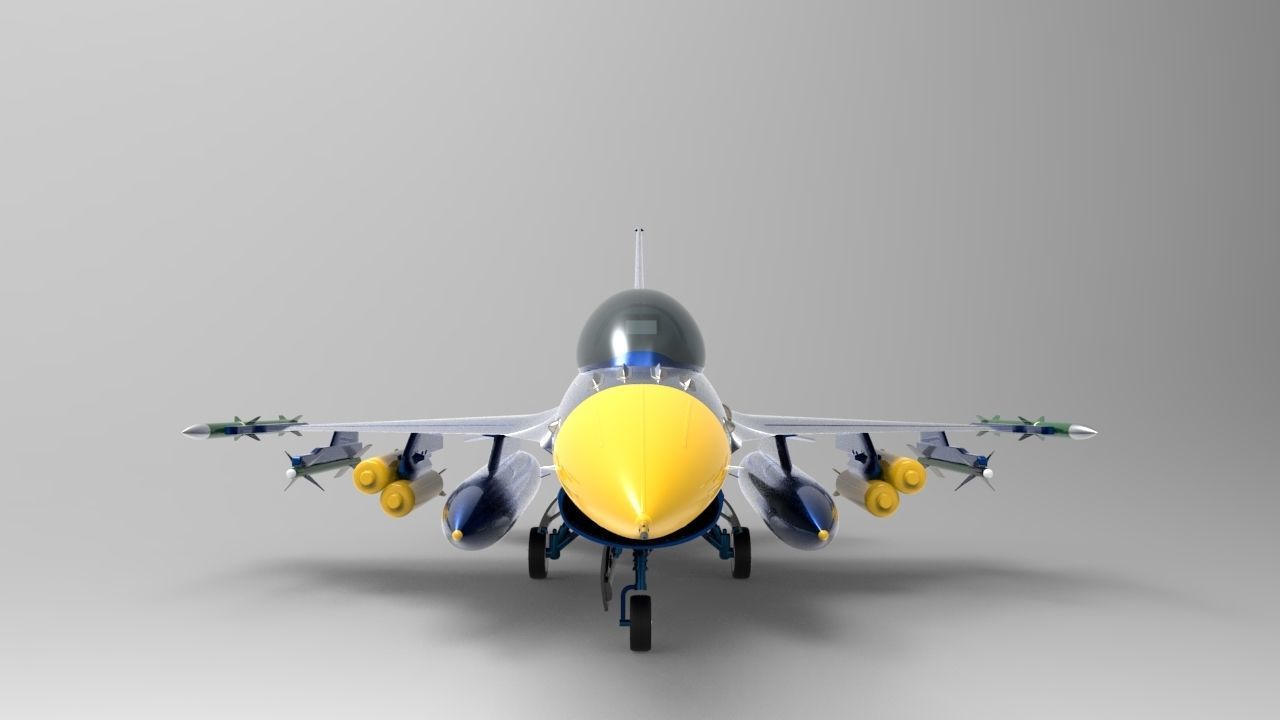 Jet Blue F-16 Low-poly 3D model_6