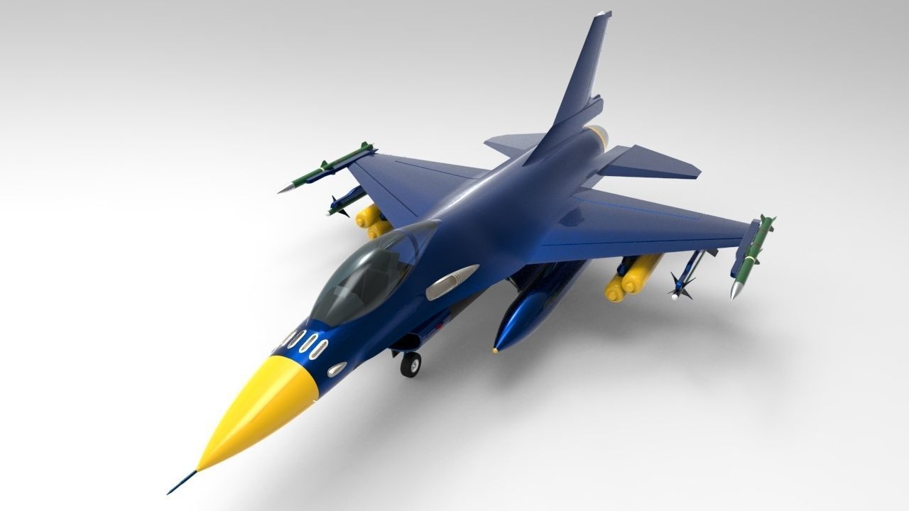 Jet Blue F-16 Low-poly 3D model_9