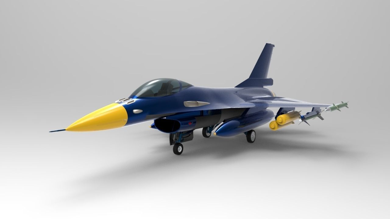 Jet Blue F-16 Low-poly 3D model_12