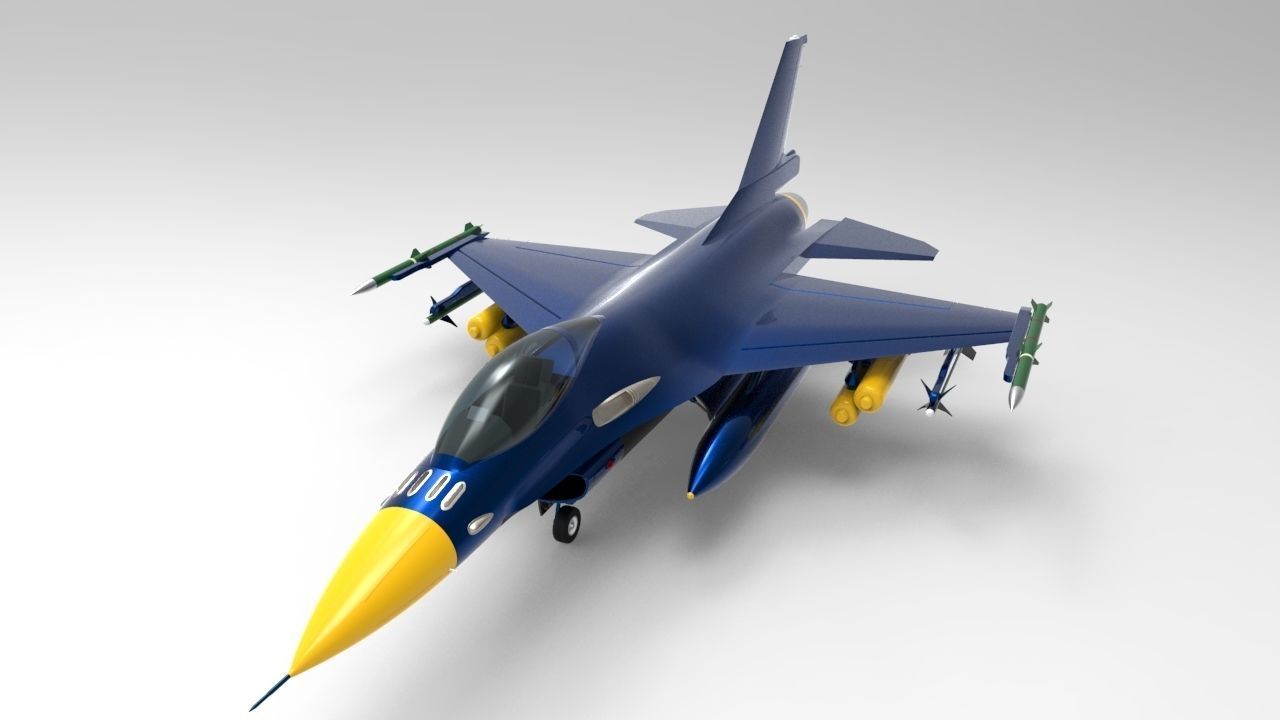 Jet Blue F-16 Low-poly 3D model_7