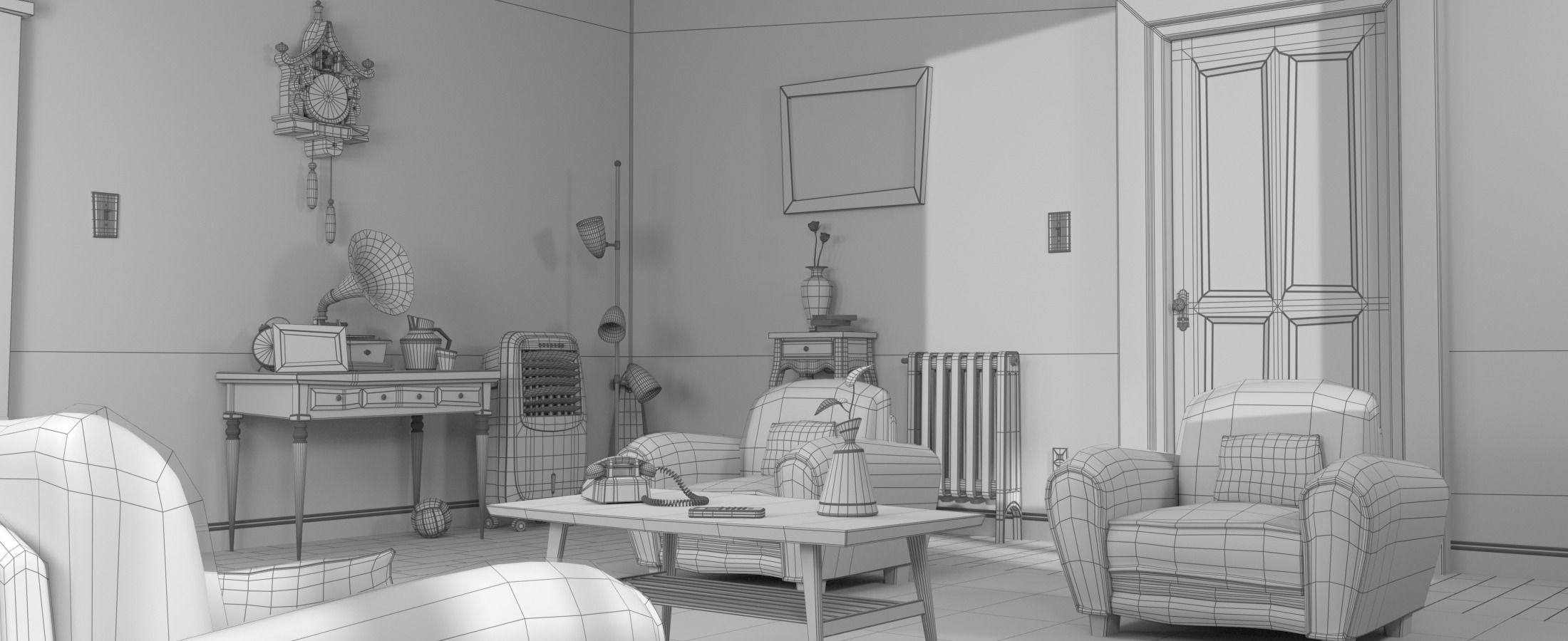 Cartoon Hall Living Room 3D model_28