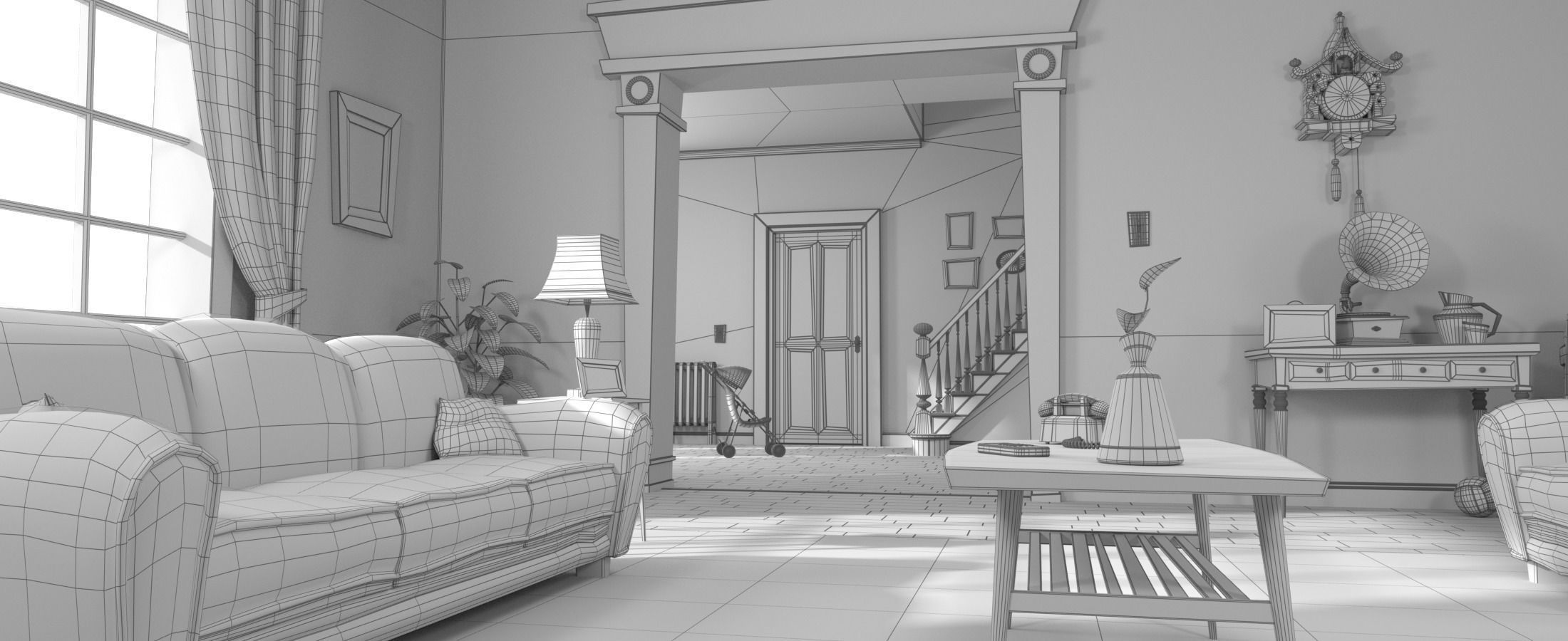 Cartoon Hall Living Room 3D model_18