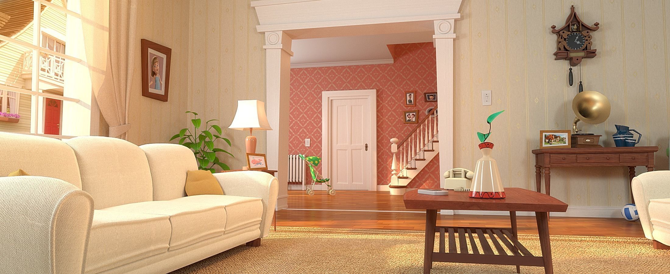 Cartoon Hall Living Room 3D model_8
