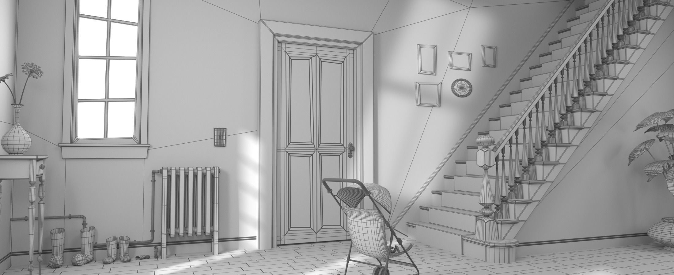 Cartoon Hall Living Room 3D model_24