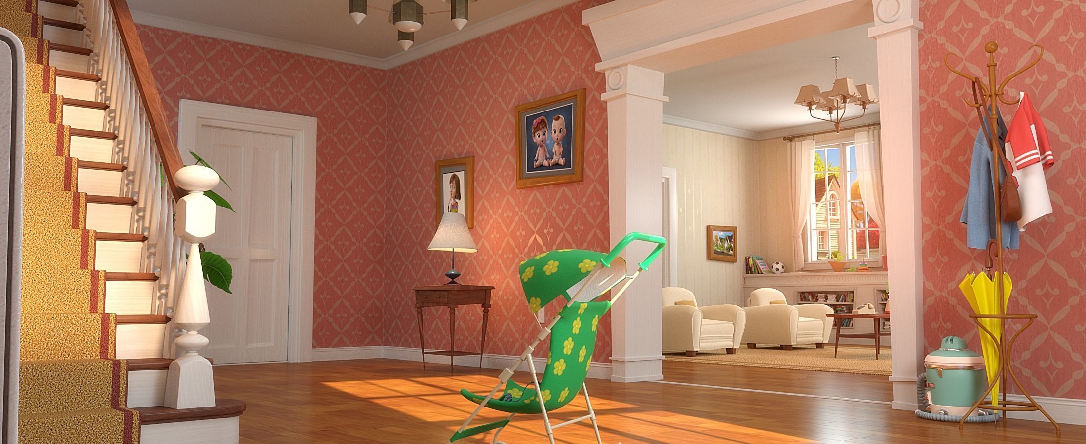 Cartoon Hall Living Room 3D model_12