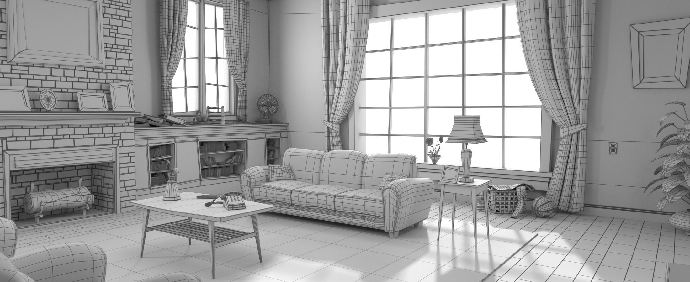 Cartoon Hall Living Room 3D model_26