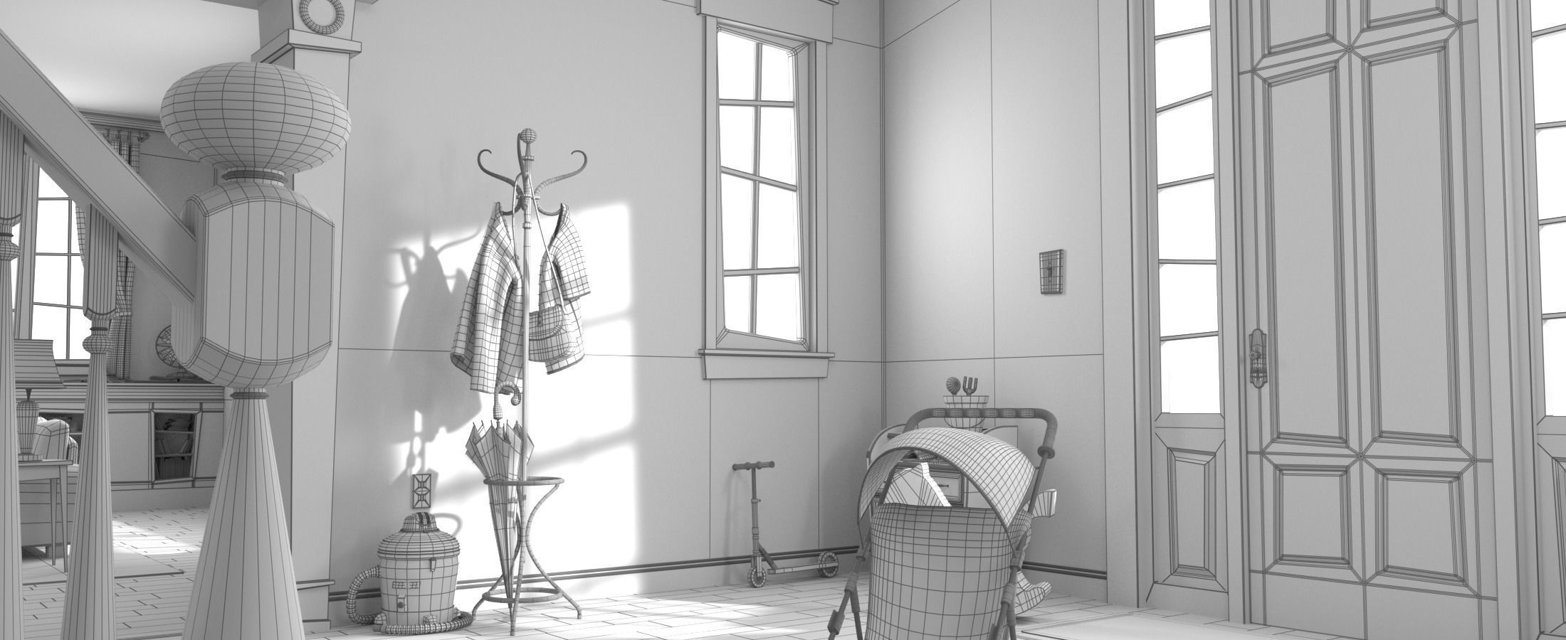 Cartoon Hall Living Room 3D model_25