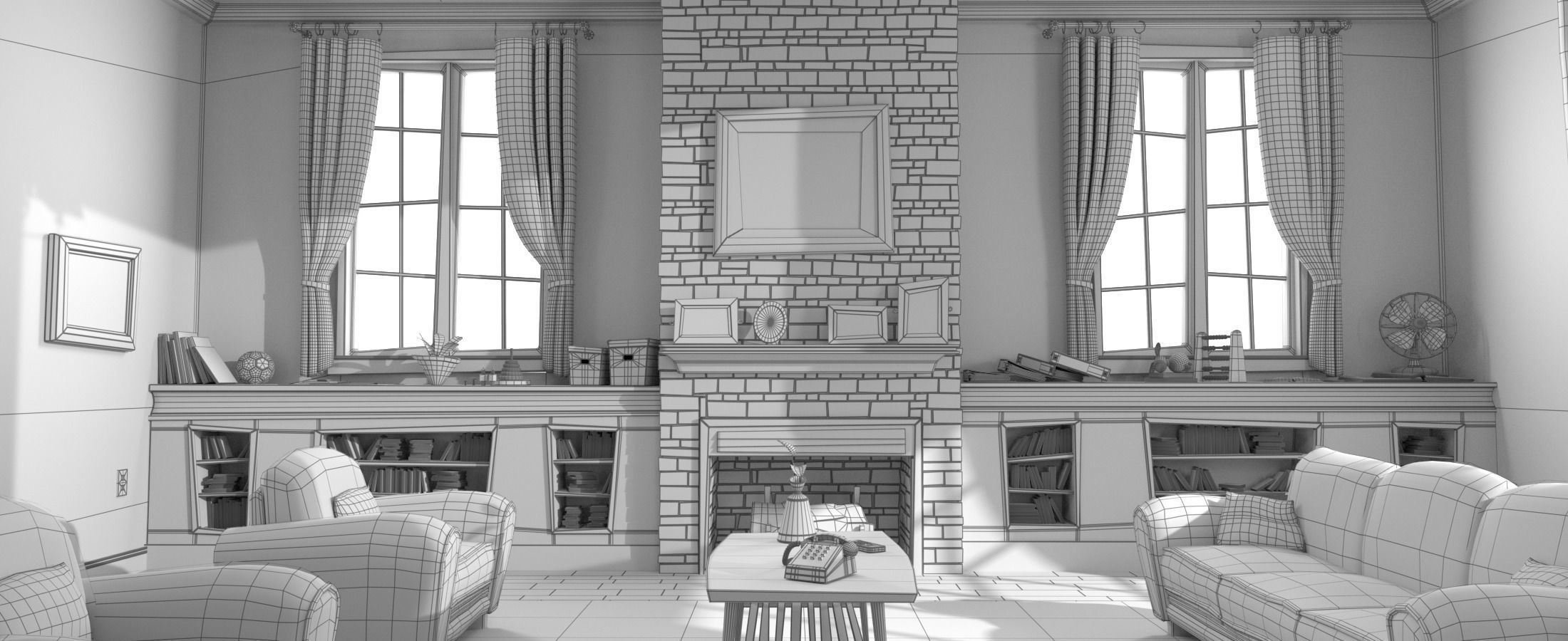 Cartoon Hall Living Room 3D model_16