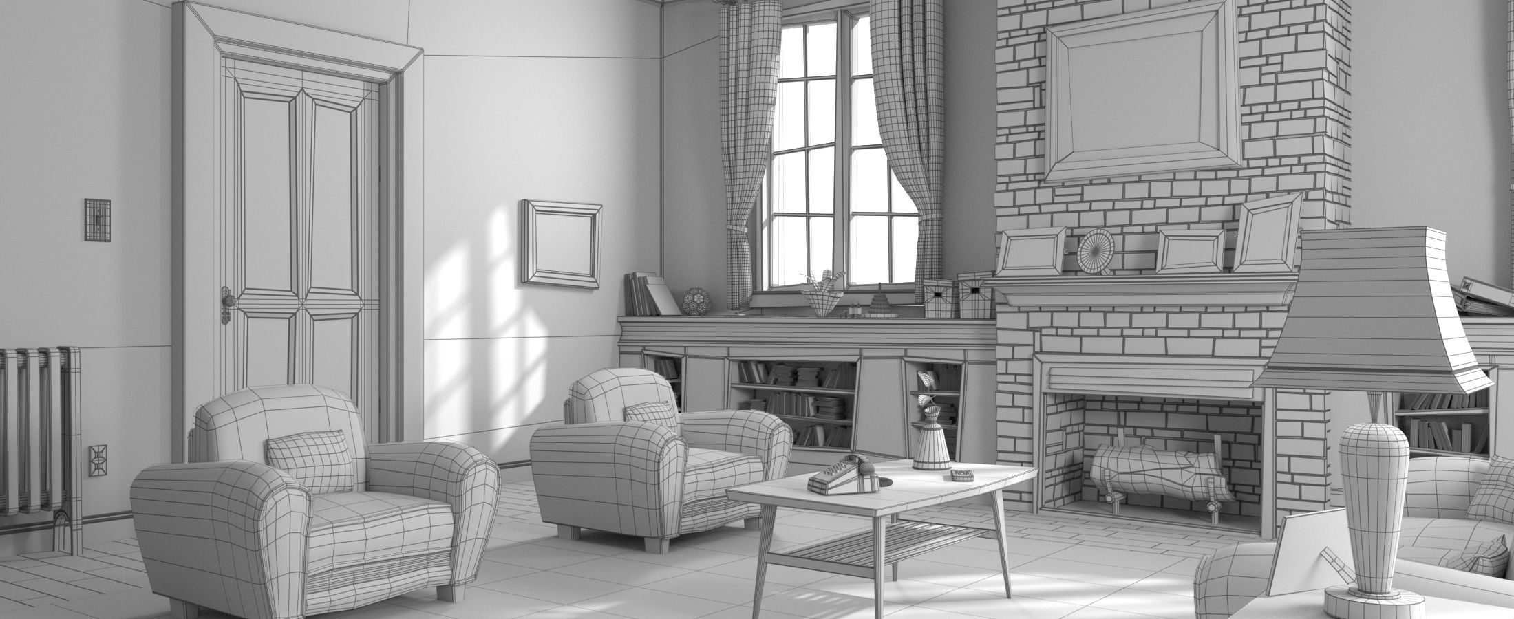Cartoon Hall Living Room 3D model_15