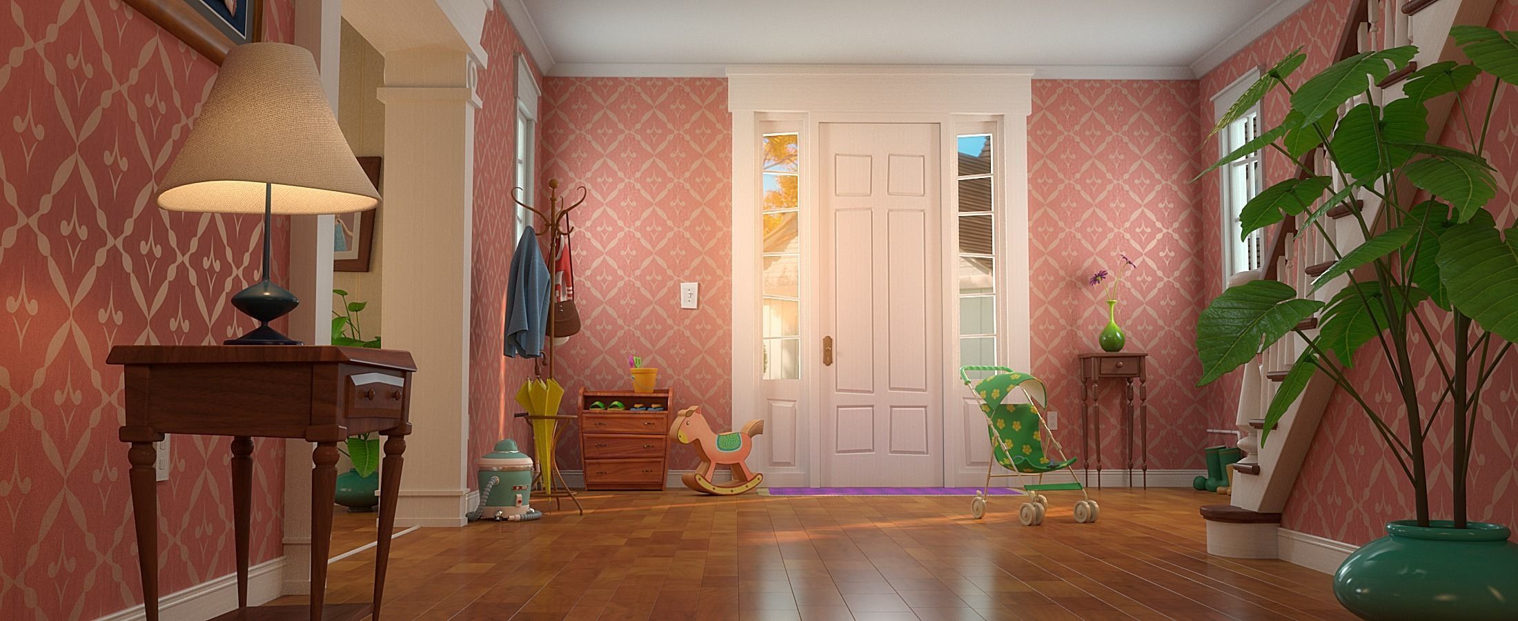 Cartoon Hall Living Room 3D model_1