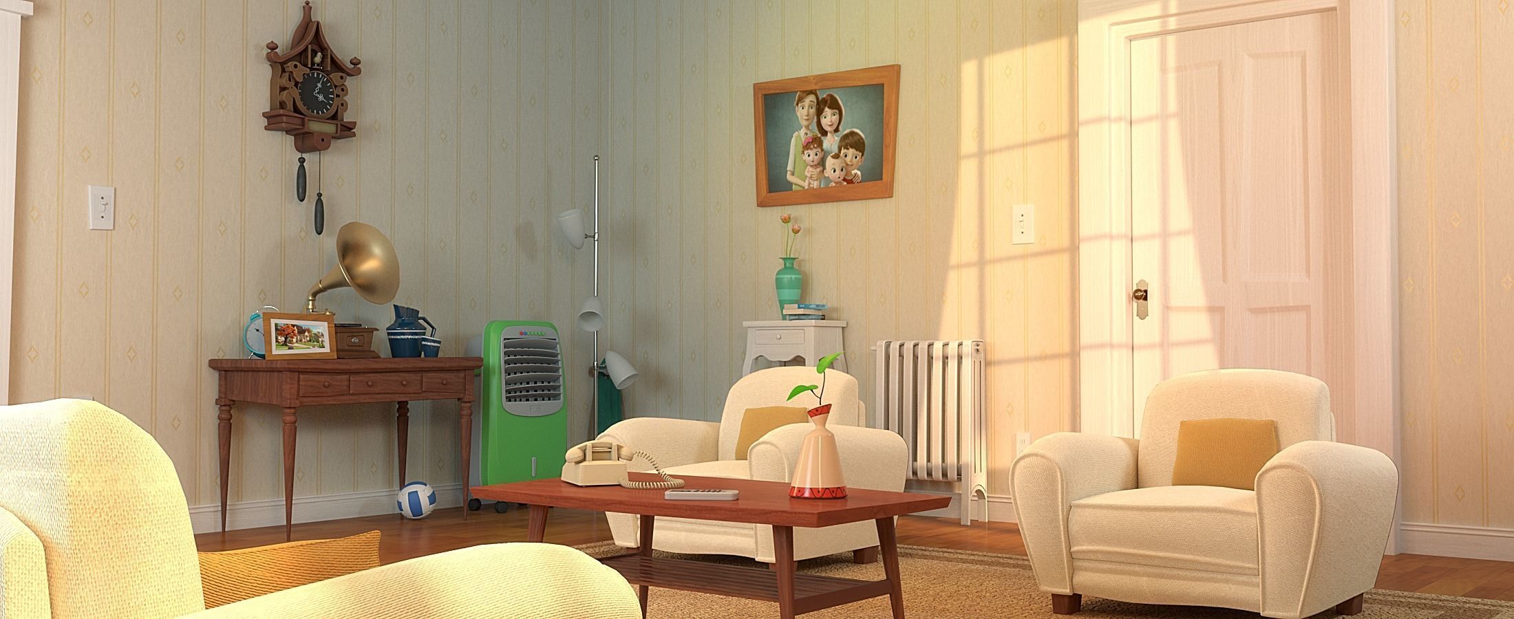 Cartoon Hall Living Room 3D model_11