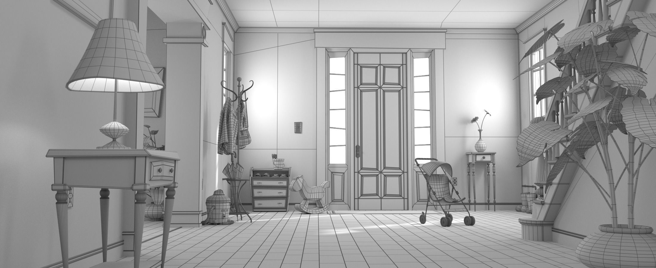 Cartoon Hall Living Room 3D model_27