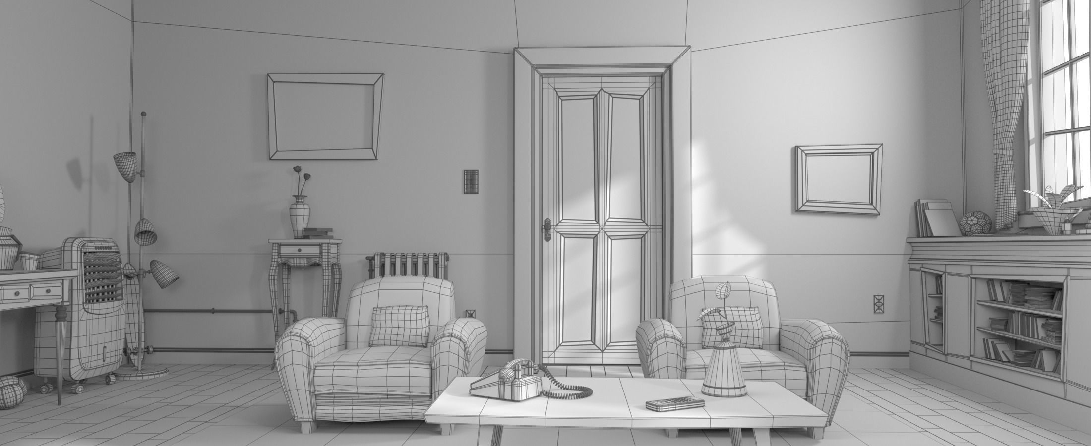 Cartoon Hall Living Room 3D model_23