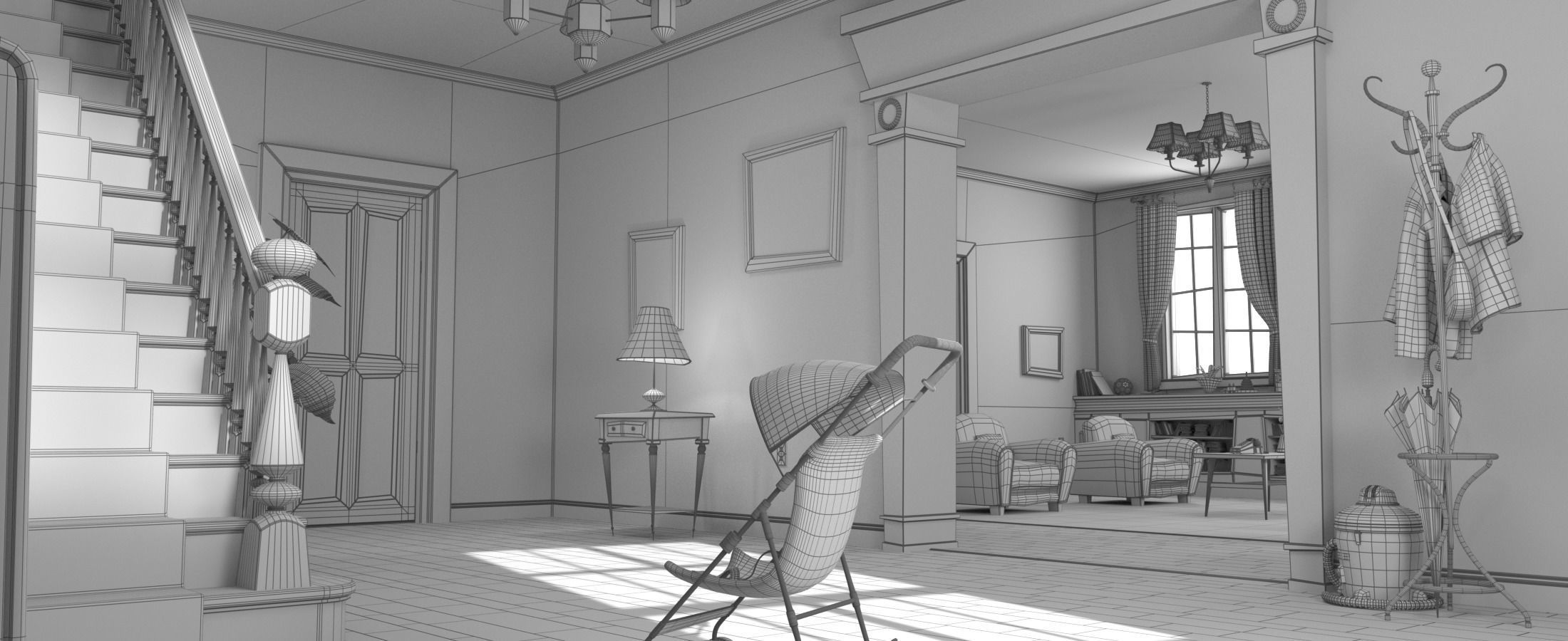 Cartoon Hall Living Room 3D model_17