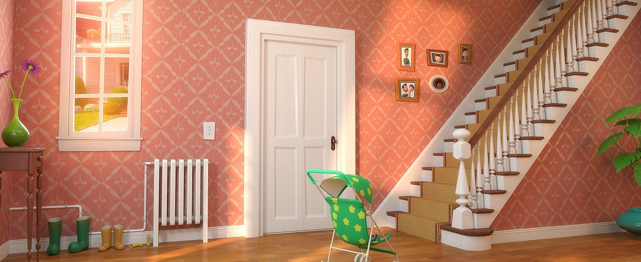 Cartoon Hall Living Room 3D model_10