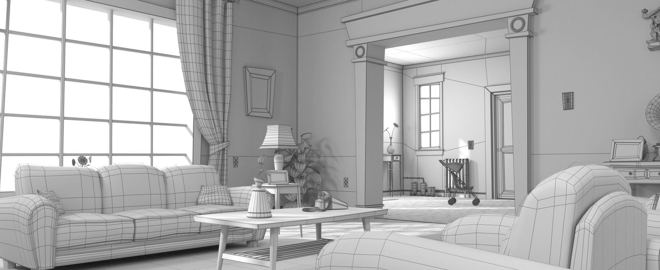 Cartoon Hall Living Room 3D model_21