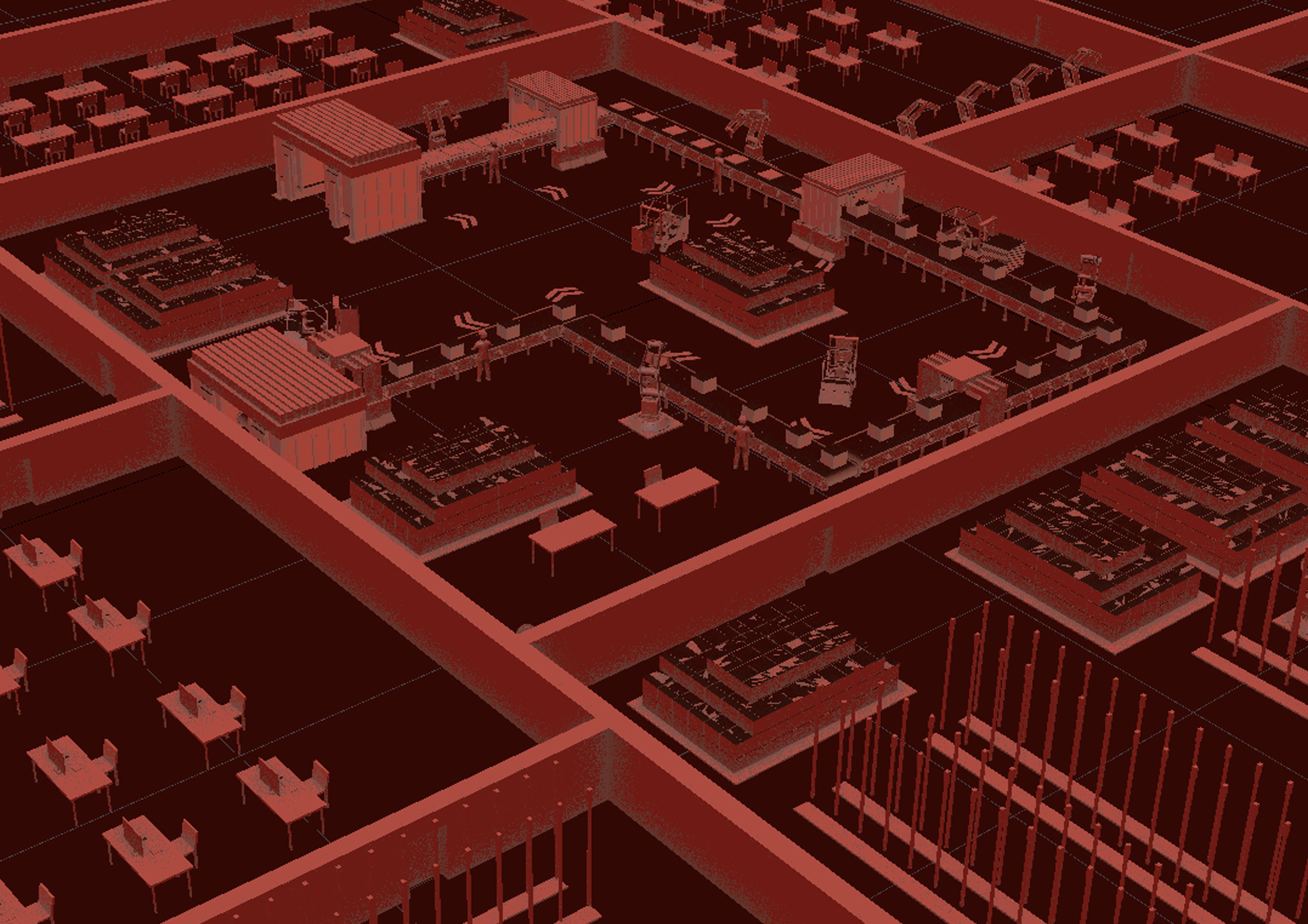 Sci fi factory with conveyor line and robotic arms  animation Low-poly 3D model_7