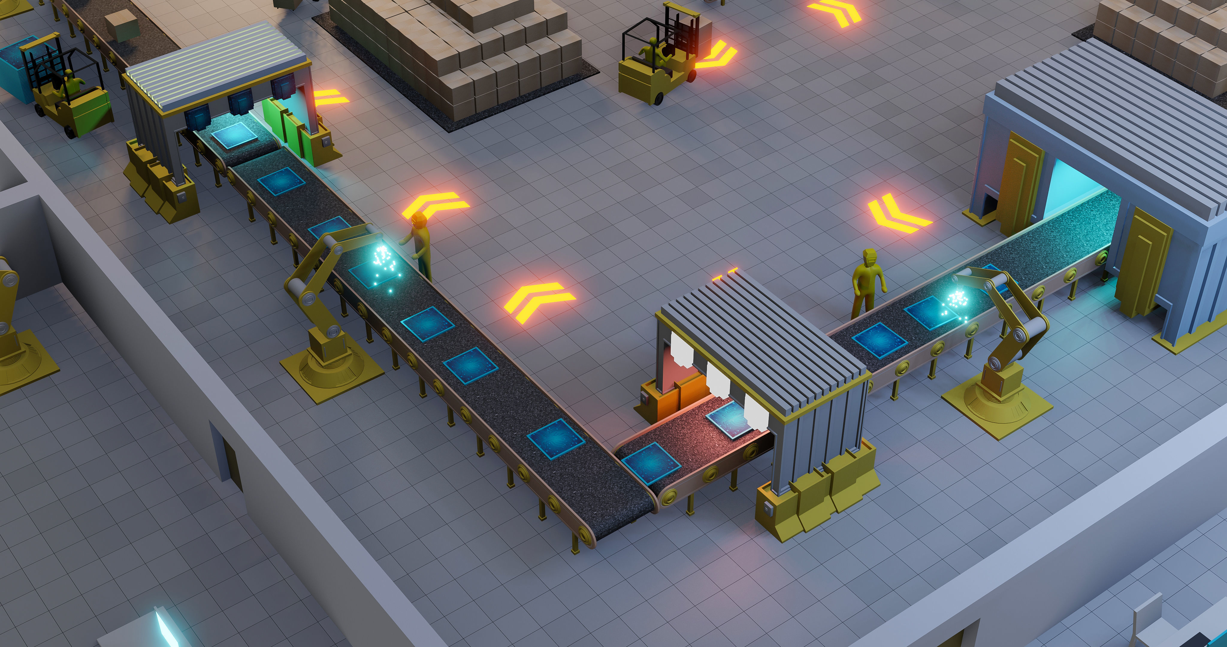 Sci fi factory with conveyor line and robotic arms  animation Low-poly 3D model_5