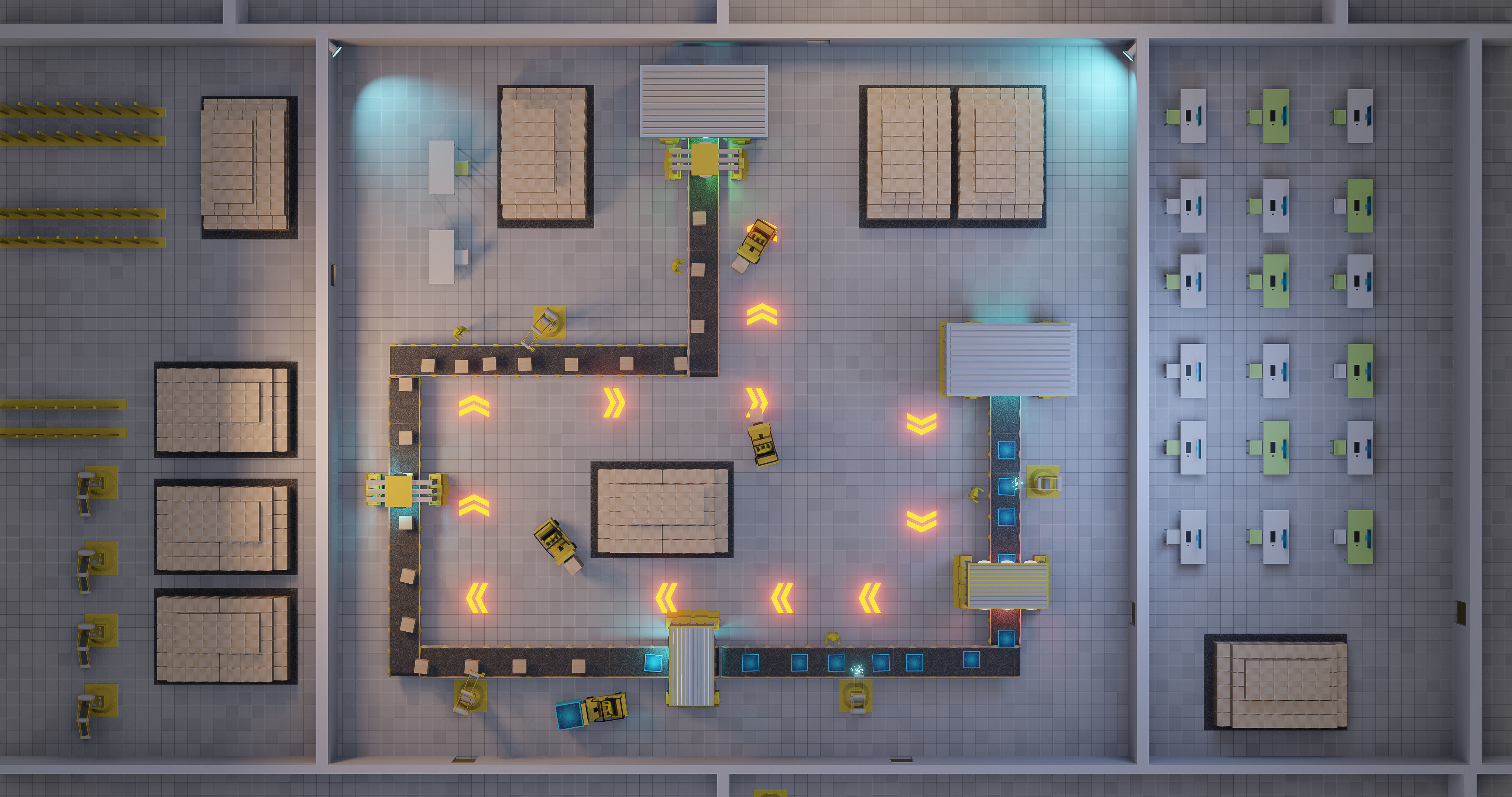 Sci fi factory with conveyor line and robotic arms  animation Low-poly 3D model_4