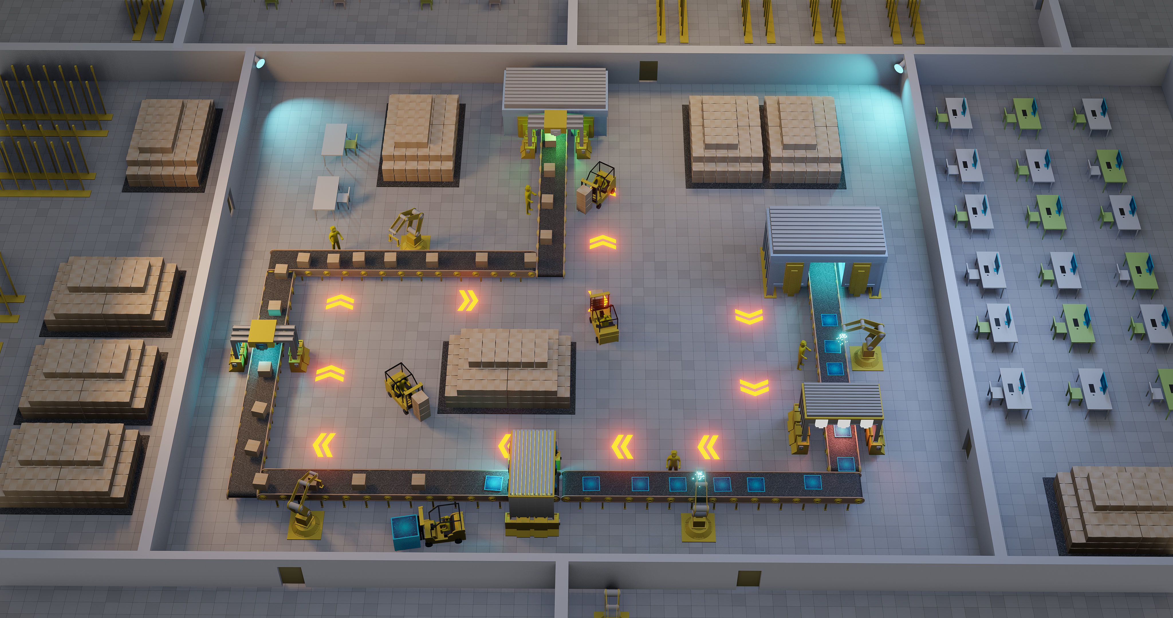 Sci fi factory with conveyor line and robotic arms  animation Low-poly 3D model_2