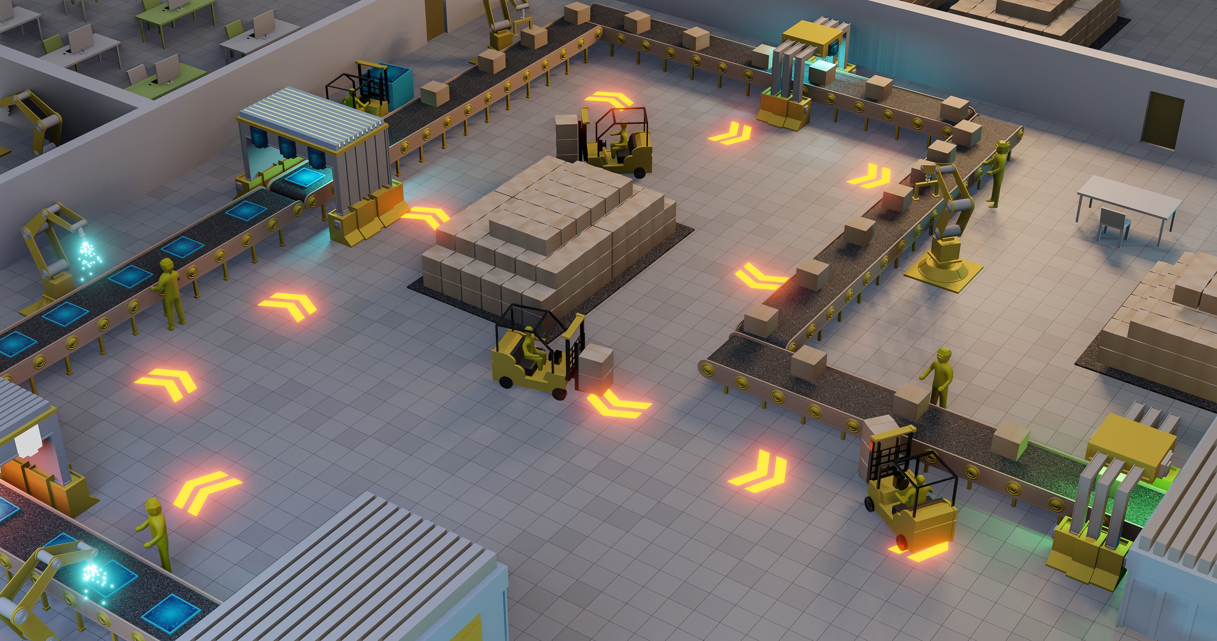 Sci fi factory with conveyor line and robotic arms  animation Low-poly 3D model_6