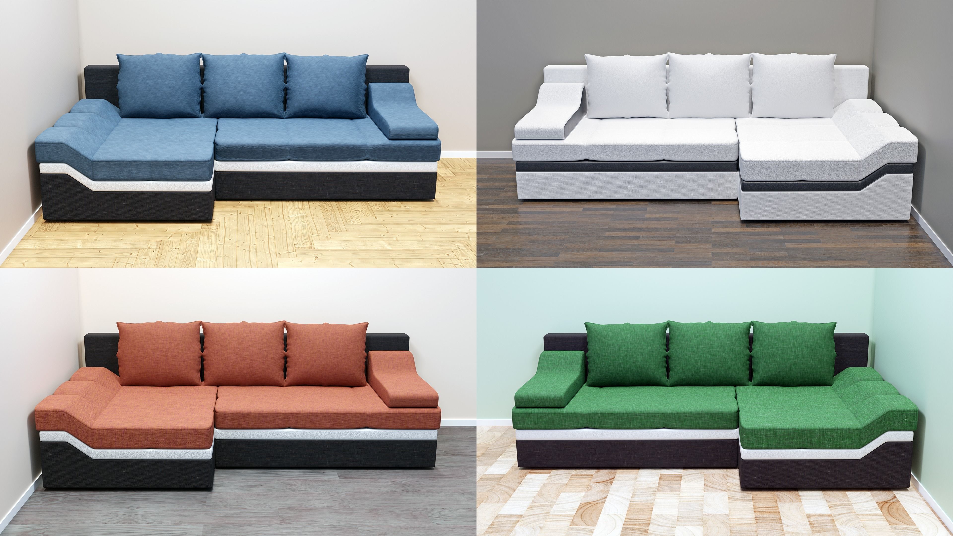 Realistic modern sofa couch Low-poly 3D model_3