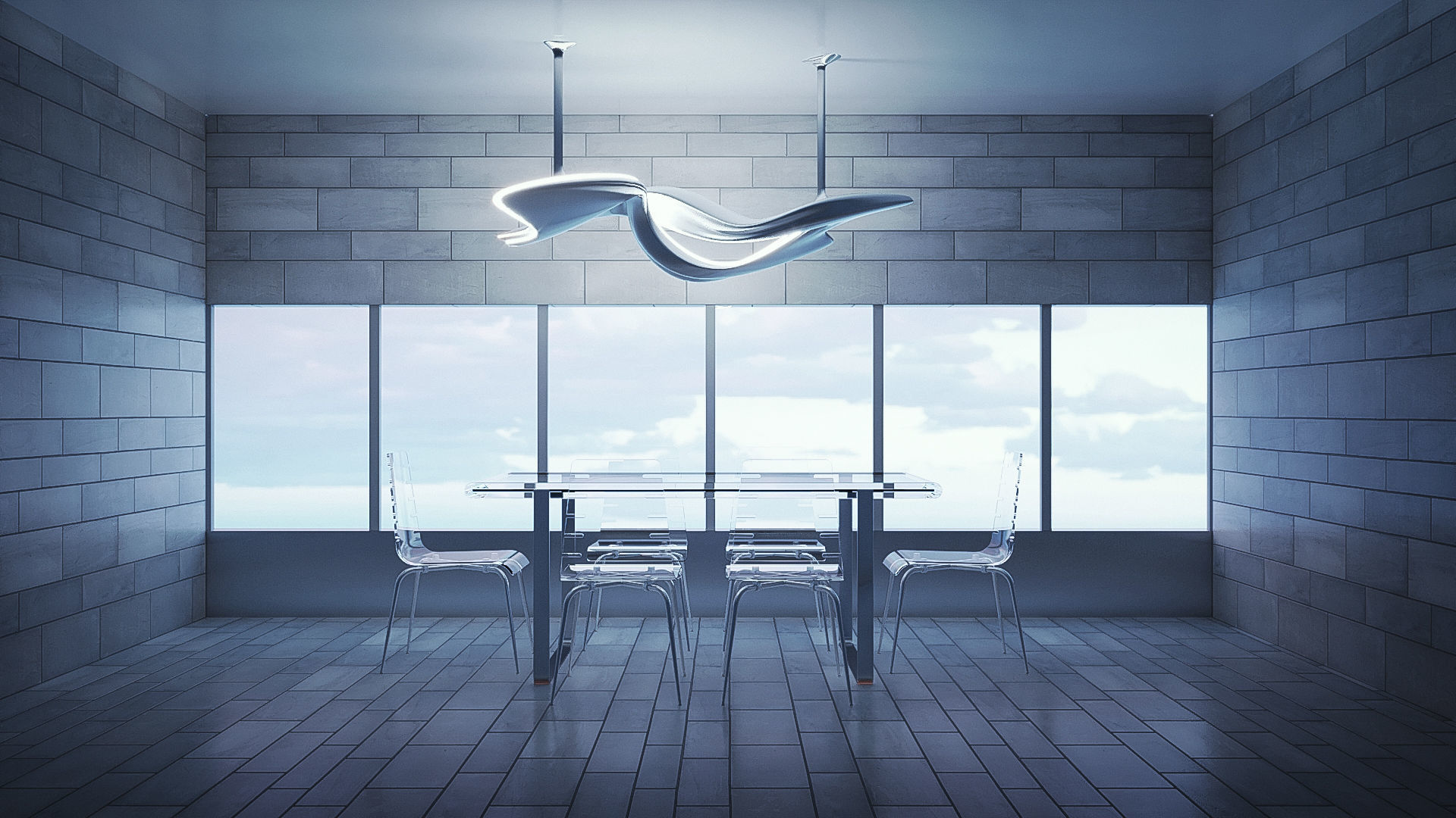 Modern Sculptural Chandelier 3D model_1