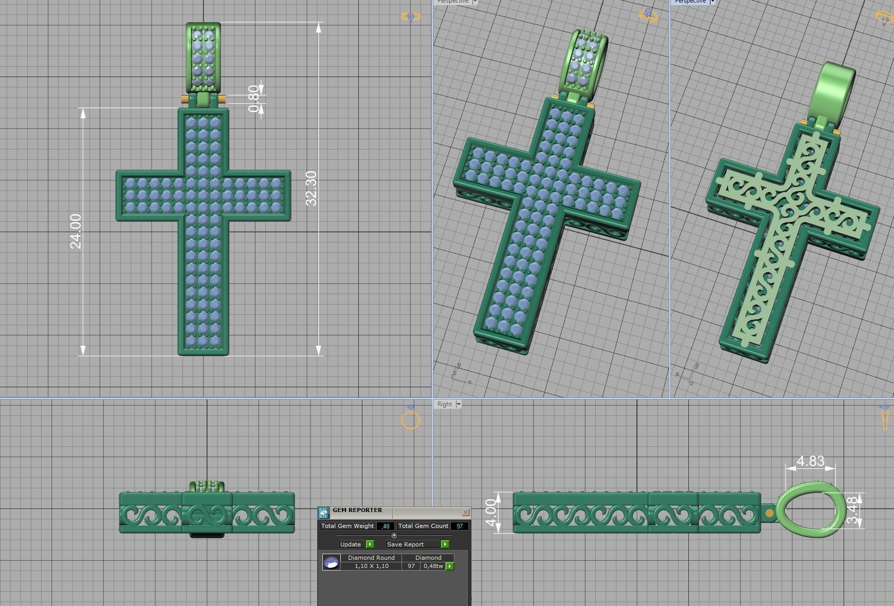 DIAMOND CROSS PENDANT NECKLACE 3dmodel 3D print model_12